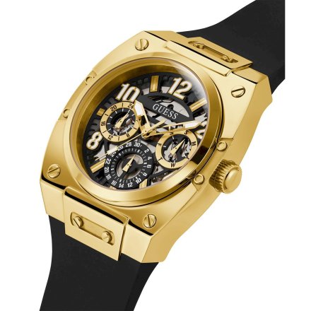 Złoty zegarek męski Guess Prodigy z czarnym paskiem GW0569G2