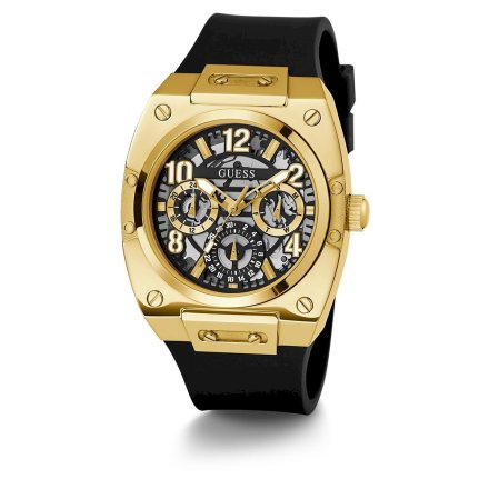 Złoty zegarek męski Guess Prodigy z czarnym paskiem GW0569G2