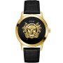 Złoty zegarek męski Guess Monarch z czarnym paskiem i herbem GW0566G1