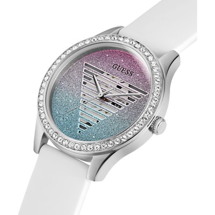 Srebrny zegarek Guess Idol z białym paskiem GW0530L5