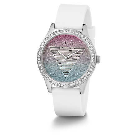 Srebrny zegarek Guess Idol z białym paskiem GW0530L5