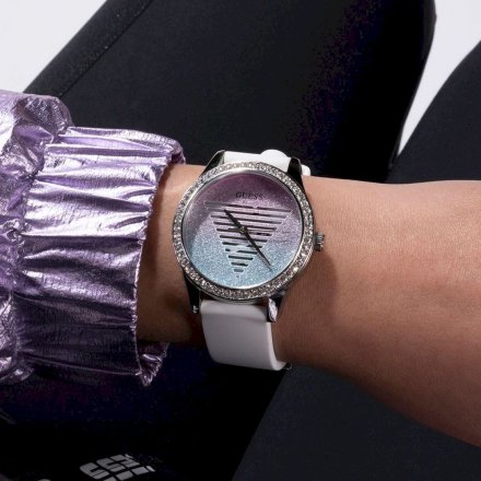 Srebrny zegarek Guess Idol z białym paskiem GW0530L5