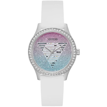 Srebrny zegarek Guess Idol z białym paskiem GW0530L5