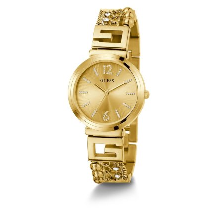 Damski złoty zegarek Guess Cluster z bransoletką GW0545L2