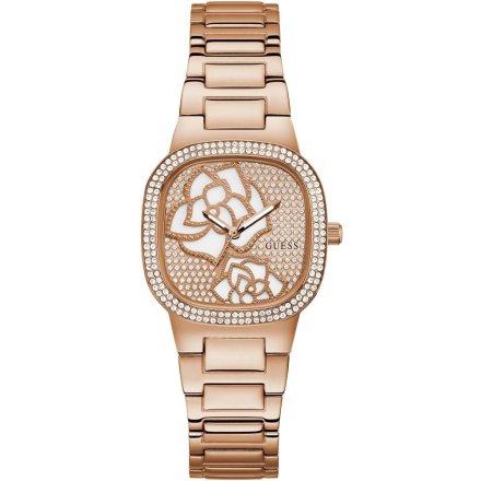 Różowozłoty zegarek Guess Rose Bud z różą i kryształkami GW0544L4