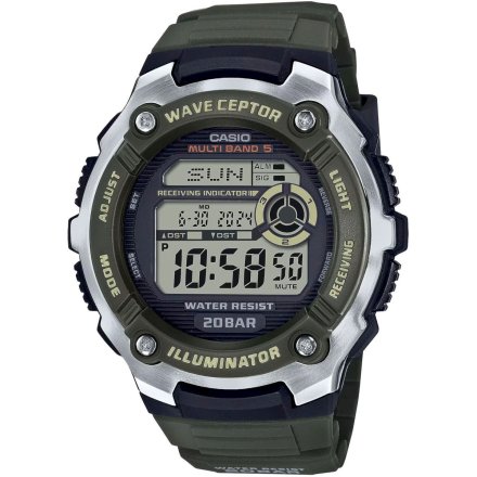 Czarny zegarek Casio Radiocontroll z zielonym paskiem WV-200R-3AEF