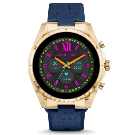 Złoty smartwatch Michael Kors Bradshaw 6 GEN z granatowym paskiem MKT5152