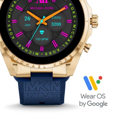 Złoty smartwatch Michael Kors Bradshaw 6 GEN z granatowym paskiem MKT5152