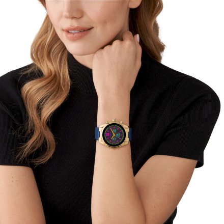 Złoty smartwatch Michael Kors Bradshaw 6 GEN z granatowym paskiem MKT5152