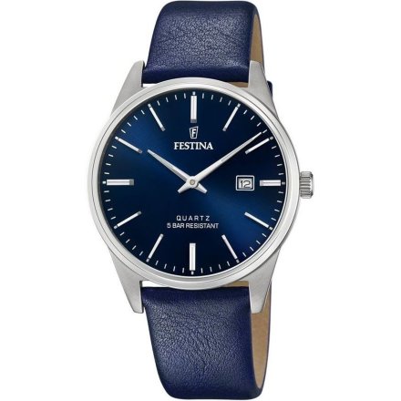 Zegarek Męski Festina na skórzanym pasku z granatowa tarcza F20512/3 Classic 