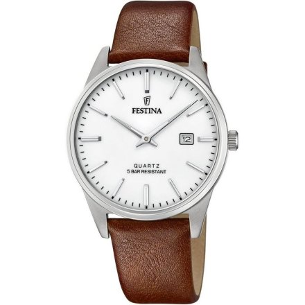 Zegarek Męski Festina na skórzanym pasku z biała tarcza F20512/2 Classic 