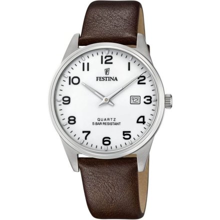 Zegarek Męski Festina na skórzanym pasku z biała tarcza F20512/1 Classic 