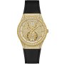 Złoty zegarek Damski Guess z kryształami i  czarnym paskiem Princess GW0439L2