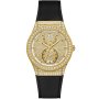 Złoty zegarek Damski Guess z kryształami i  czarnym paskiem Princess GW0439L2