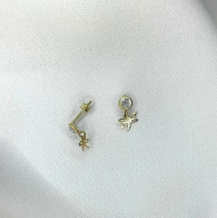 Złote kolczyki kryształ i ważka • Złoto 585 0.91 g