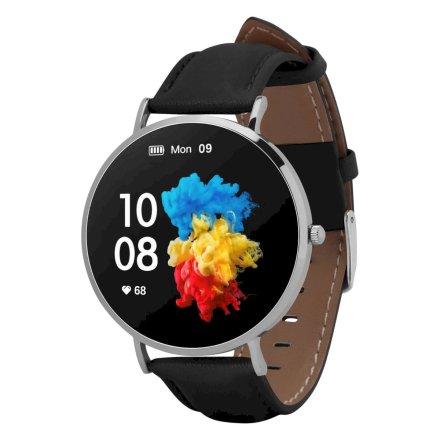 Smartwatch Garett Verona srebrno-czarny skórzany 5904238484517