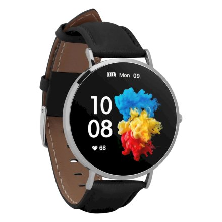 Smartwatch Garett Verona srebrno-czarny skórzany 5904238484517