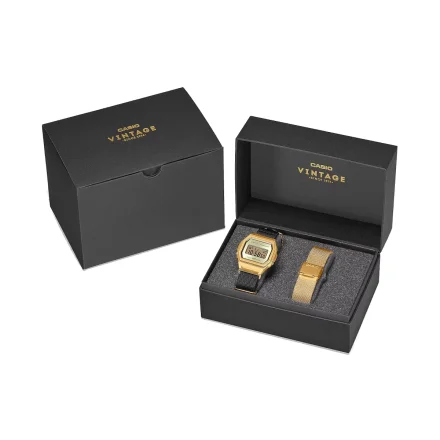 Złoty zegarek Casio Vintage w stylu Retro w zestawiez bransoletą A1000MGN-9ER