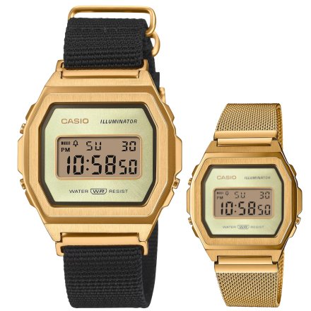Złoty zegarek Casio Vintage w stylu Retro w zestawiez bransoletą A1000MGN-9ER