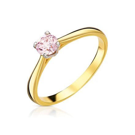 Złoty pierścionek klasyczny z delikatnym różowym kryształem r.16 • Złoto 333