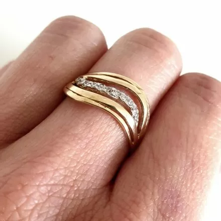 Złoty pierścionek fala z cyrkoniami r.14 • Złoto 333