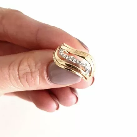 Złoty pierścionek fala z cyrkoniami r.14 • Złoto 333
