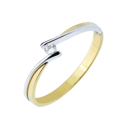 Złoty pierścionek zaręczynowy w dwóch kolorach z kryształem r.18 • Złoto 585