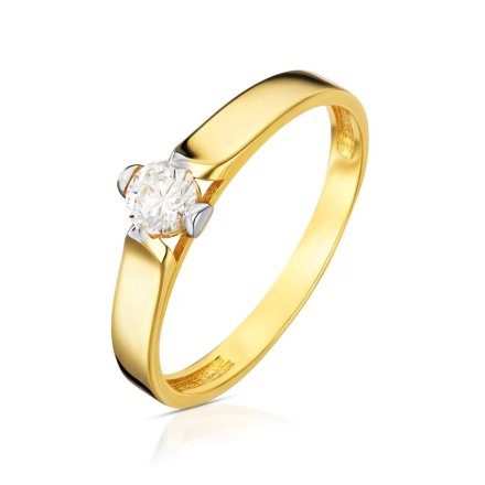 Złoty pierścionek zaręczynowy z błyszczącym kryształem r.14 • Złoto 333