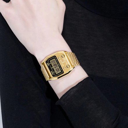 Złoty zegarek Casio Vintage w stylu Retro na bransolecie  A1100G-5EF