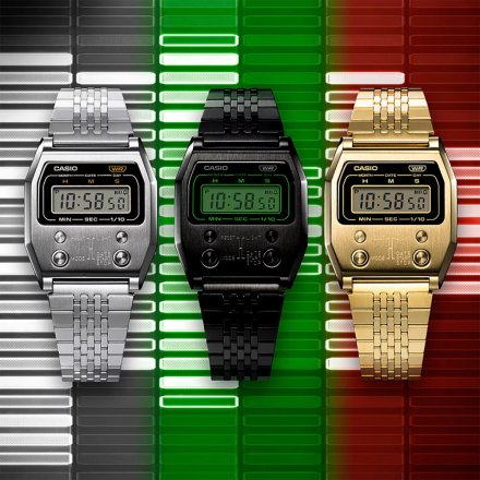 Czarny zegarek Casio Vintage w stylu Retro na bransolecie  A1100B-1EF