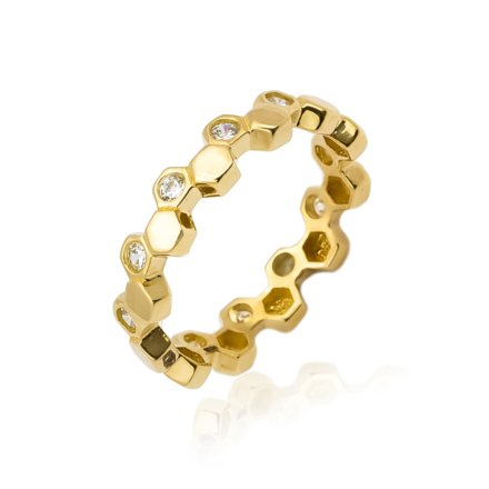 Złoty pierścionek obrączka geometryczna z cyrkoniami r.12 • Złoto 585