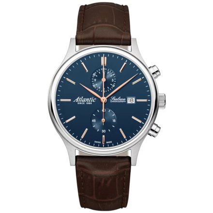 Srebrny zegarek Męski Atlantic Seabase Chronograph z paskiem 64452.41.51R