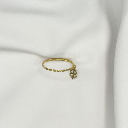 Złoty pierścionek celebrytka z koniczyną na szczęście r.12 • Złoto 585