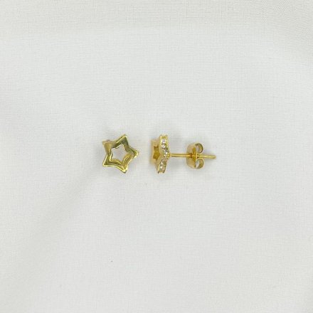 Złote kolczyki gwiazdki z cyrkoniami po boku • Złoto 585 1.11 g