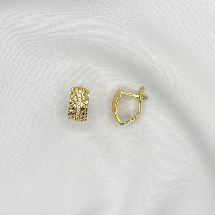 Złote kolczyki zaokrąglone prostokąty diamentowane z cyrkoniami • Złoto 585 1.35 g 