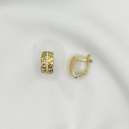 Złote kolczyki zaokrąglone prostokąty diamentowane z cyrkoniami • Złoto 585 1.35 g 