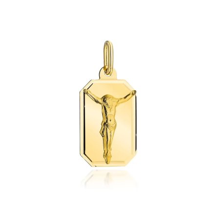 Złoty medalik Jezus ukrzyżowany prostokąt złota zawieszka • Złoto 585 0.83g 