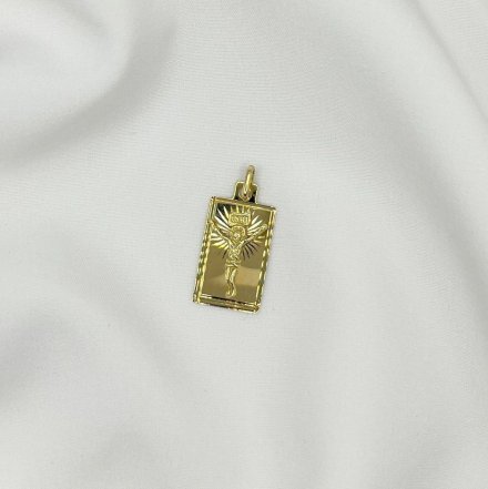 Złoty medalik Jezus ukrzyżowany prostokąt złota zawieszka • Złoto 585 1.25g