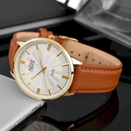 Złoty męski zegarek z paskiem PACIFIC  X0060-09