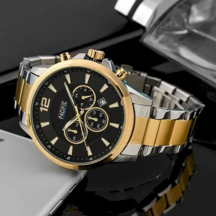 Złoto-srebrny męski zegarek z bransoleta PACIFIC  X0094-04