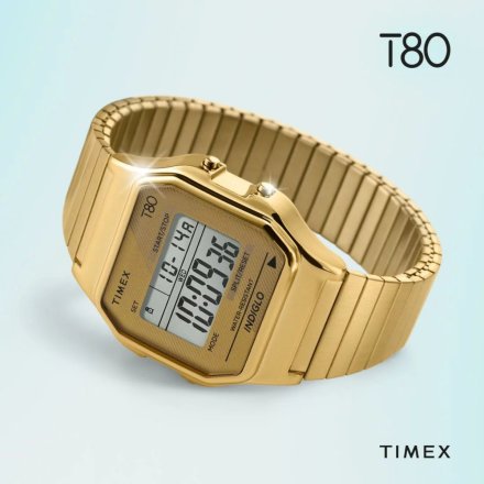 Złoty zegarek Timex na rozciąganej bransolecie Retro T80 TW2R79000