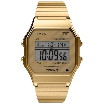 Złoty zegarek Timex na rozciąganej bransolecie Retro T80 TW2R79000