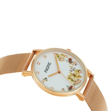 Różowozłoty damski zegarek z kwiatami i kryształkami PACIFIC X6182-06