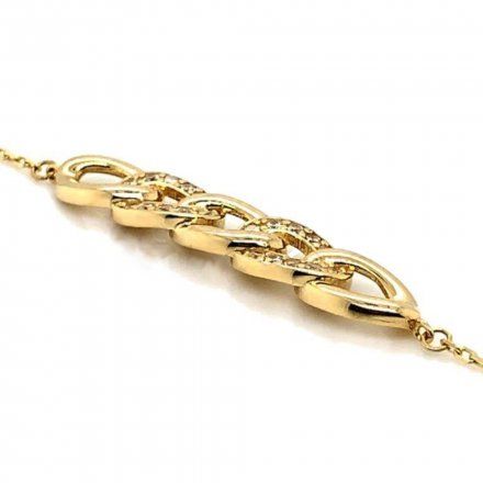 Złota bransoletka łańcuszek ankier z łańcuchem z cyrkoniami • Złoto 585 2.45g