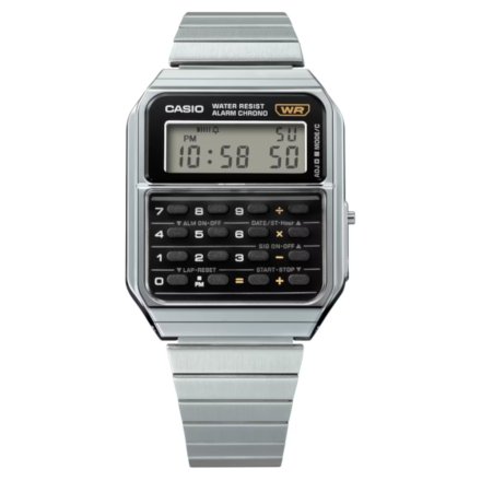 Srebrny zegarek Casio z kalkulatorem Vintage w stylu Retro CA-500WE-1AEF 