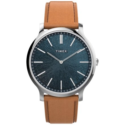 Męski zegarek Timex City srebrny z brązowym paskiem TW2V43400
