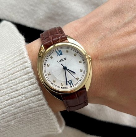 Klasyczny zegarek Damski Lorus złoty z brązowym paskiem RG208SX9
