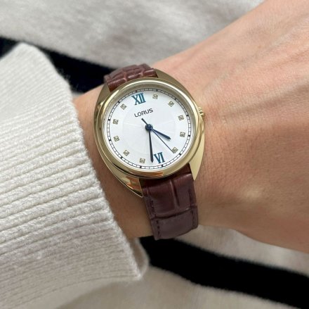 Klasyczny zegarek Damski Lorus złoty z brązowym paskiem RG208SX9