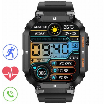 GRAVITY GT6-1 czarny pasek smartwatch męski z funkcją rozmowy