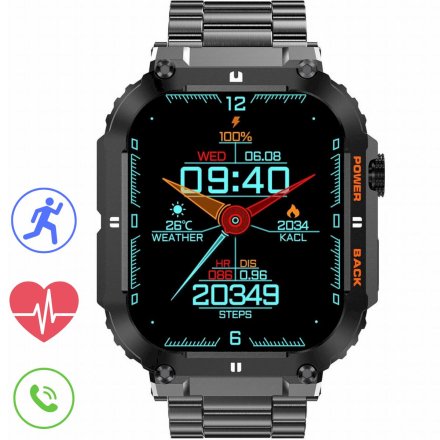 GRAVITY GT6-2 czarna bransoletka smartwatch męski z funkcją rozmowy